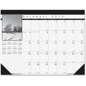 3M 122 Monthly Desk Pad,13Mnths Dec-Dec,22"x17", Black/White by House of Doolittle