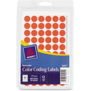 Avery 8082RG Removable Labels, 1/2" Round, 840/PK, Red Neon by Avery