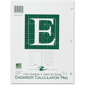 Roaring Spring Paper Products 95582 Engineering Pad,5"x5" Quad,3HP,100 Shts,11"x8-1/2",Green by Roaring Spring