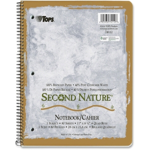 Tops Products 74112 Second Nature&reg 1-Subject Wirebound Quadrille Rule Notebook, 11x8-1/2, 80 Sheets (TOP74112) by TOPS