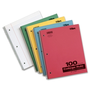 Tops Products 65131 Pressbrd Notebook,1-Sub,Collg Ruled,11"x8-1/2",100Shts,Ast by TOPS