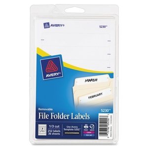 Avery 5230 Removable Filing Labels, Laser/Inkjet, 1/3 Cut, 252/PK, WE by Avery