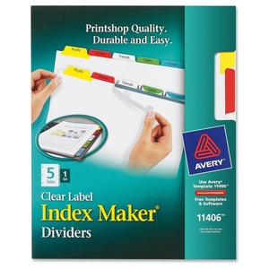 Avery 11406 Index Maker, Laser/Inkjet, 5 Tab, 1 Set, 8-1/2"x11",Multi by Avery