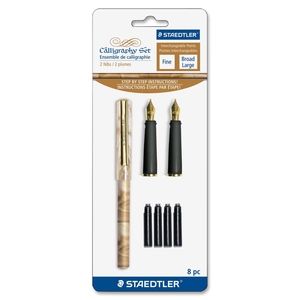 Staedtler Mars GmbH & Co. 899S2BK Calligraphy Pen, Fine/Broad Tip, 6/BX, Barrel/Marble Ast by Staedtler