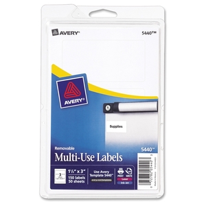 Avery 05440 Removable Multipurpose Label,3"x1-1/2",150/PK,White by Avery