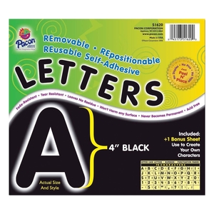 PACON CORPORATION 51620 Self-Adhesive Letters, 4", 78 Characters, Black by Pacon