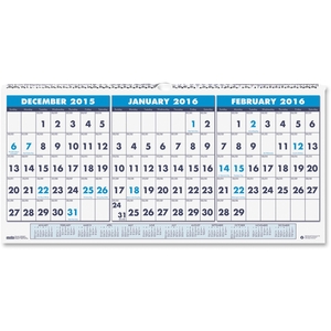 3-Mth Wall Calendar, 14Mths Dec-Jan, 23-1/2"X12", Multi by House of Doolittle