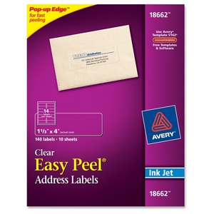 Avery 18662 Inkjet Mailing Labels, 1-1/3"x4", 140/PK, Clear by Avery