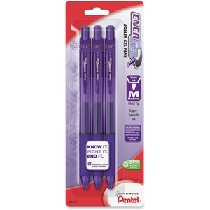 Gel Pen, Retractable, .7mm, Med Metal Tip, 3/PK, Violet by EnerGel