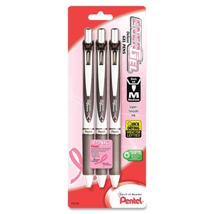 Gel Pens, Retractable, Med Pt, 3/PK, SRPK Barrel/Black Ink by Pentel