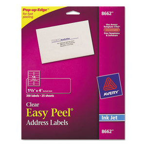 Avery 8662 Clear Easy Peel Mailing Labels, Inkjet, 1 1/3 x 4, 350/Pack by AVERY-DENNISON