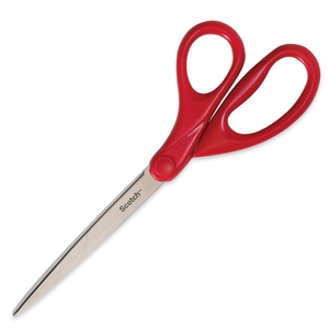 3M 1408 Scissors, Household/Office, 8" Straight Cut, Red by Scotch