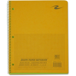 Quad Notebook,Wirebound,5x5 Quad,3HP,11"x8-1/2",80 Sh,Brown by Roaring Spring