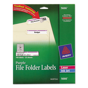 Avery 5666 Permanent File Folder Labels, TrueBlock, Laser/Inkjet, Purple Border, 750/Pack by AVERY-DENNISON