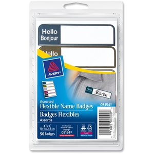 Avery 05154 Flexible Name Badge Label, 1"x4", 50/PK, Muted Assorted by Avery