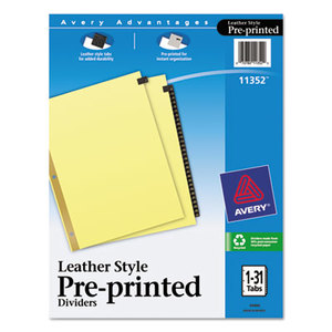 Avery 11352 Preprinted Black Leather Tab Dividers w/Gold Reinforced Edge, 31-Tab, Ltr by AVERY-DENNISON