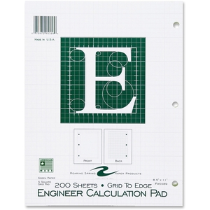 Roaring Spring Paper Products 95589 Engineering Pad,5"x5" Quad,3HP,200 Shts,11"x8-1/2",Green by Roaring Spring