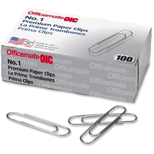 OFFICEMATE INTERNATIONAL CORP. 99916 Paper Clips, Size 1, Premium, .036 Gauge, 100/BX, Silver by OIC