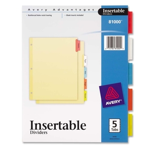 Sparco Products 81000 Insertable Dividers, 3-HP, 5 Tab, 8-1/2"x11", Multi-Color by Avery