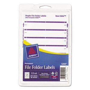 Avery 05204 Print or Write File Folder Labels, 11/16 x 3 7/16, White/Purple Bar, 252/Pack by AVERY-DENNISON