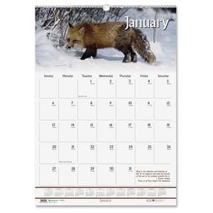 Wall Calendar,Wildlife,12-Mth,Jan-Dec,Wire Bound,12"x16-1/2" by House of Doolittle