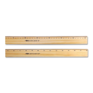 Wood Ruler,Scaled in 16ths/Metric,Double Brass Edge,18" L by Westcott