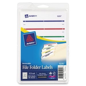 Avery 5235 Removable Filing Labels, Laser/Inkjet, 1/3Cut, 252/PK, AST by Avery