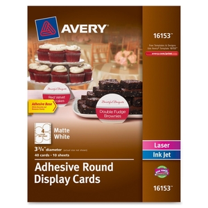 Avery 16153 Round Display Cards,Adhesive,3-3/4"x3-3/4",4/Sht,40/PK,WE by Avery