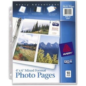 Sanford, L.P. 13401 Mixed Format Photo Pgs, 6 Photo Capacity, 4"x6", 10/PK,Clear by Avery