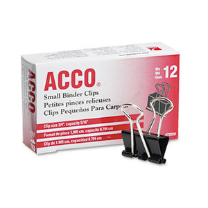 ACCO Brands Corporation A7072020C Small Binder Clips, Steel Wire, 5/16" Cap., 3/4"w, Black/Silver, Dozen by ACCO BRANDS, INC.