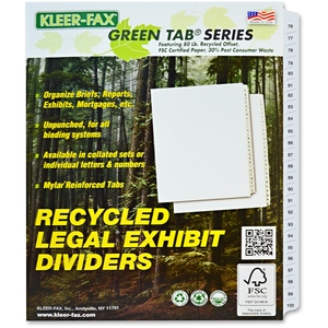 Neenah Paper, Inc 91904 Numerical Index Dvdr, 76-100, Side Tab, 1/25 Cut Tab, White by Kleer-Fax