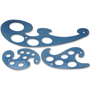 3 Pc.Template Set, French Curves, 10-50mm, Blue by Helix