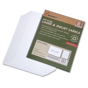 National Industries For the Blind 7530015789299 Name Badge Labels,2-1/3"x3-3/8",8/Sht, 400/BX,White by SKILCRAFT