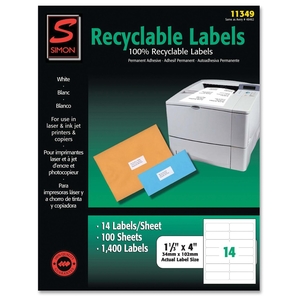 Simon Marketing, Inc 11349 Recyclable Labels,Address,1-1/3"x4",1400/BX,White by Simon