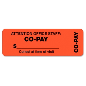 TABBIES 40566 Co-Pay Labels, 3"x1", 500/RL, FL Red-orange by Tabbies