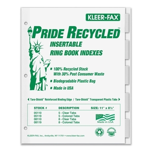 Kleer-Fax, Inc 11005 Recy Insert Ring Book Indexes, 5 Tab, 11"x8-1/2", Clear by Kleer-Fax