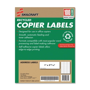 National Industries For the Blind 7530010864518 Copier Address Labels, Recycled, 1"x2-13/16", 3300/BX, WE by SKILCRAFT