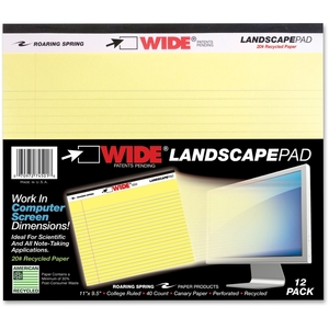 Roaring Spring Paper Products 74501 Wide Landscape Pads, 40 Shts, 11"x9-1/2", Canary by Roaring Spring