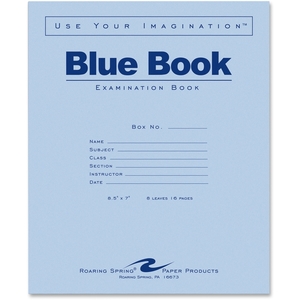 Roaring Spring Paper Products 77512EA Examination Book, Wide Rule, 16 Pages, 8-1/2"x7", Blue by Roaring Spring