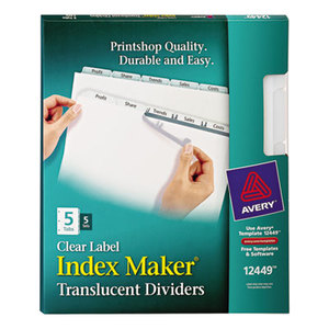 Avery 12449 Index Maker Print & Apply Clear Label Plastic Dividers, 5-Tab, Letter, 5 Sets by AVERY-DENNISON