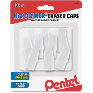 Hi-Polymer White Pencil Cap Erasers, 10/PK by Pentel