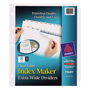 Avery 11441 Print & Apply Clear Label Dividers w/White Tabs, 8-Tab, 11 1/4 x 9 1/4, 5 Sets by AVERY-DENNISON