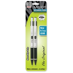 ZEBRA PEN CORPORATION 54312 M-301 Mechanical Pencil Stainless Steel 0.7mm Lead 2 Pack Carded by Zebra Pen