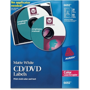 Avery 6692 CD/DVD Labels, Laser Printable, 30/PK, Matte White by Avery