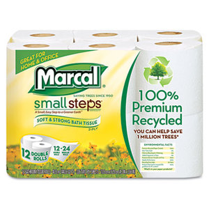 PACKAGING DYNAMICS 3387 100% Recycled Double Roll Bathroom Tissue, White, 12 Rolls/Pack by MARCAL MANUFACTURING, LLC