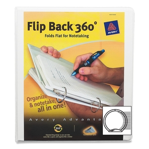 Avery 17560 Flip Back View Binder, w/ Pocket, 1" Round Ring, White by Avery