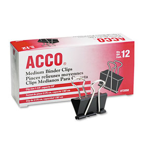 ACCO Brands Corporation A7072050B Medium Binder Clips, Steel Wire, 5/8" Cap., 1-1/4"w, Black/Silver, Dozen by ACCO BRANDS, INC.