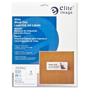 Elite Image 26082 Block-out Labels,Shipping,Permanent,8-1/2"x11",25/PK,White by Elite Image