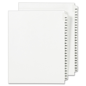 Avery 1353 Index Dividers, Exhibit 651-700, Side Tab, 25/ST, WE by Avery
