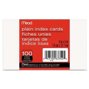 ACCO Brands Corporation 63352 Index Cards, Plain, 3"x5", 100 Count, White by Mead